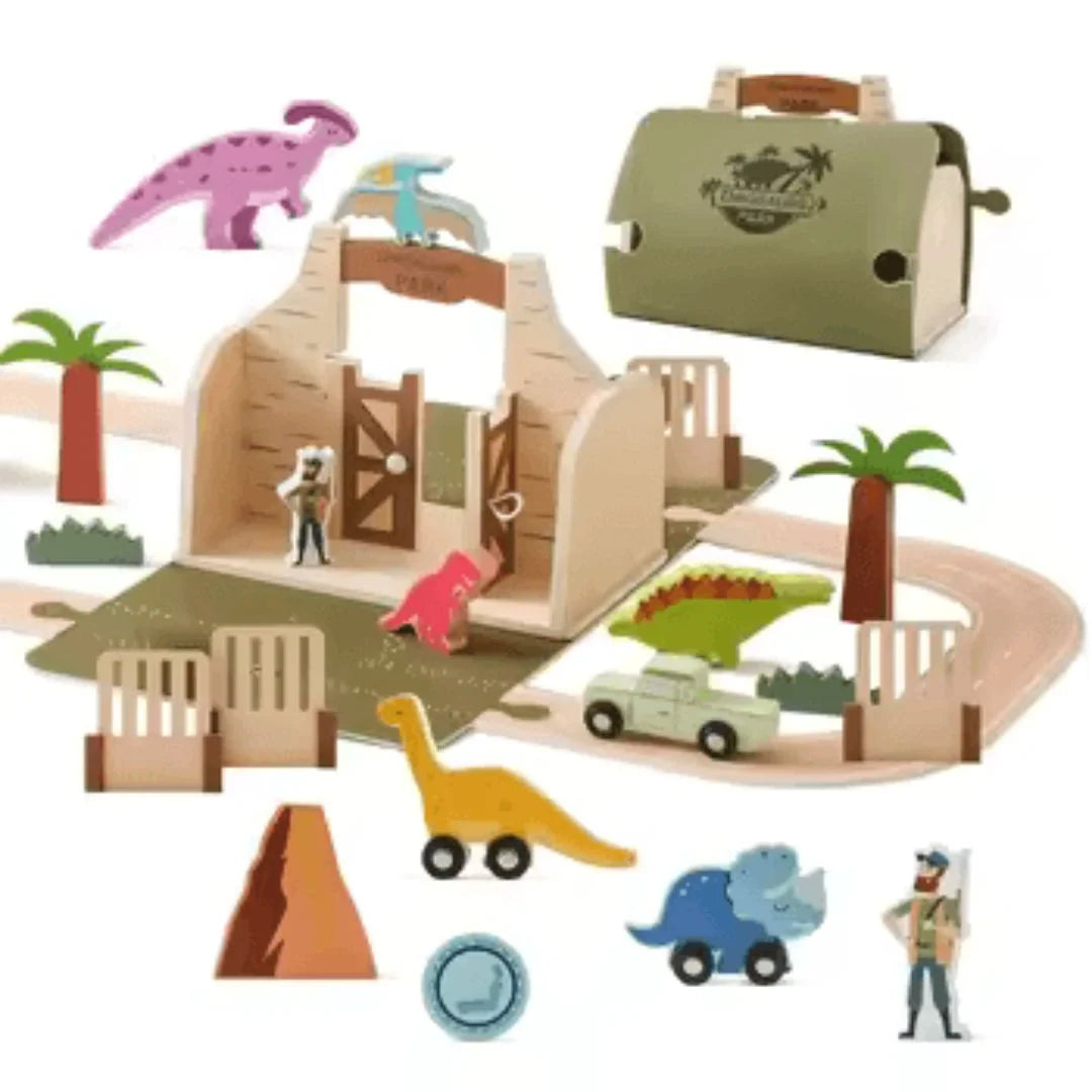 DinoQuest – Holz-Dinosaurierpark-Set für Kinder ab 3+ – Fördert Fantasievolles Spielen