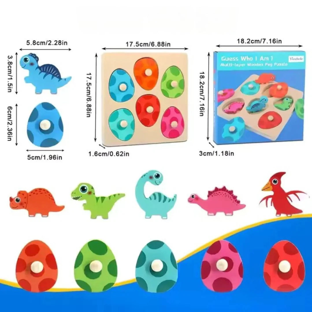 DinoCraft - Hölzernes Dinosaurier-Puzzle-Set für Kleinkinder