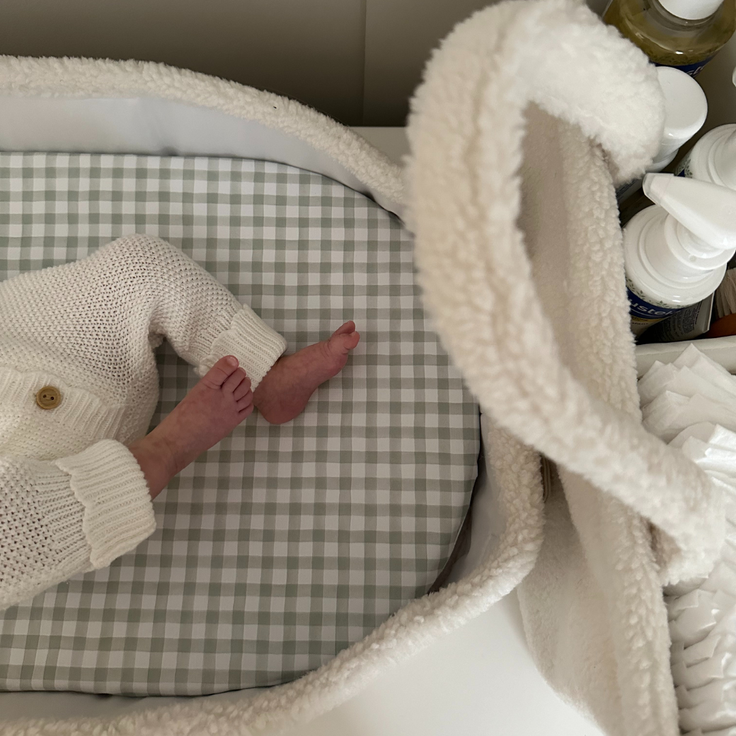 Basket Changing Mat - Sage Gingham