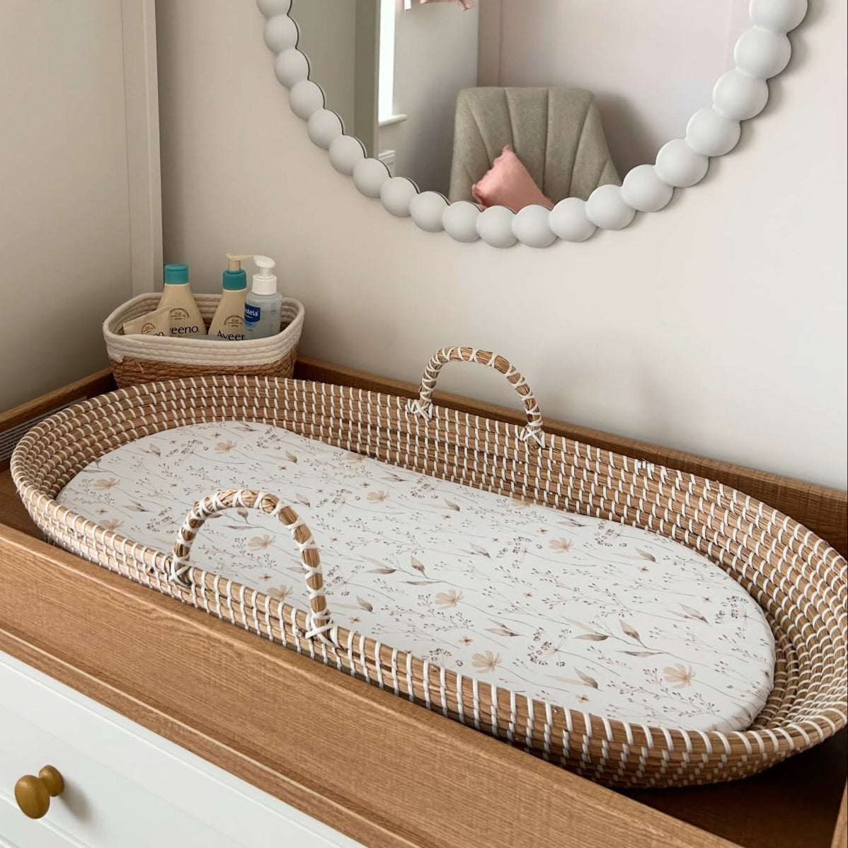 Basket Changing Mat - Natural Wildflowers