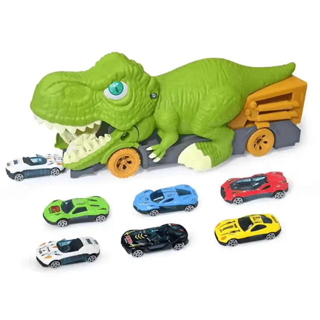ChompHauler - Dino-Transporter für Kinder ab 3 Jahren - speichert und startet Mini-Autos für prähistorische Spiele