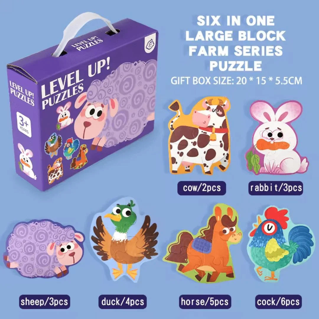 WoodyCraft – 6-in-1 Puzzle für Kinder ab 3+ – Fördert Feinmotorik