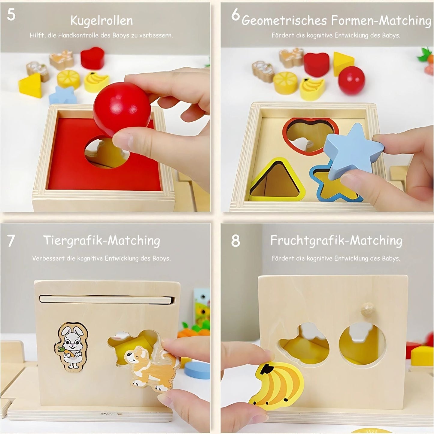 SmartStart Montessori Spielzeug – 8-in-1 Aktivitätswürfel aus Holz für Kinder von 12 Monaten bis 6 Jahren