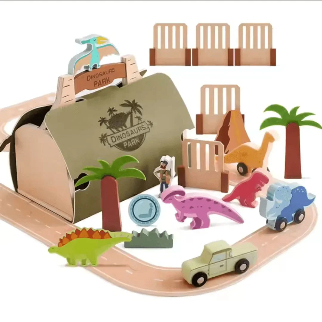 DinoQuest – Holz-Dinosaurierpark-Set für Kinder ab 3+ – Fördert Fantasievolles Spielen