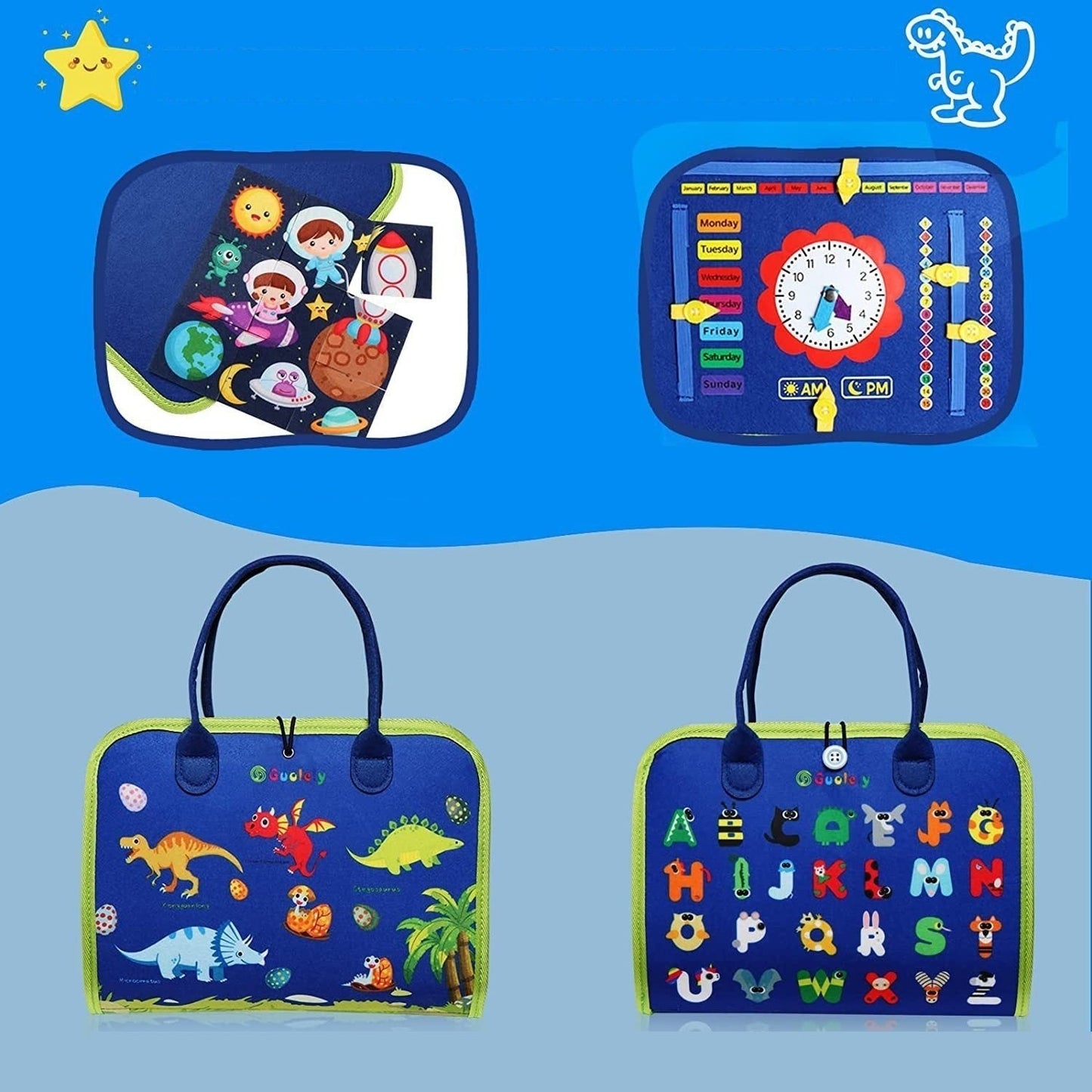 LittleExplorer - Soft Sensory Activity Book mit Reißverschlüssen, Knöpfen und Filzseiten - faltbares Montessori-Spielzeug - für Kinder ab 3 Jahren
