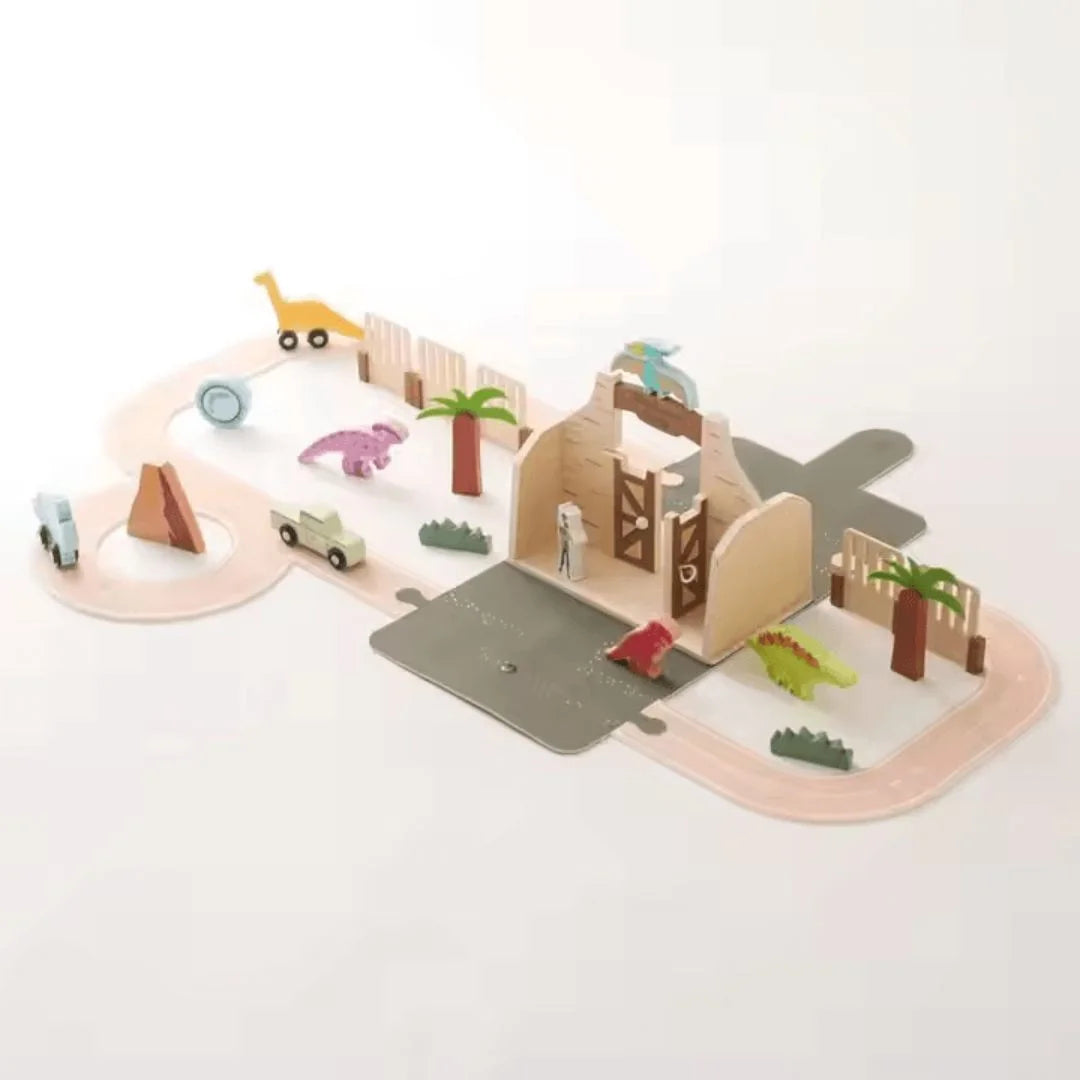 DinoQuest – Holz-Dinosaurierpark-Set für Kinder ab 3+ – Fördert Fantasievolles Spielen