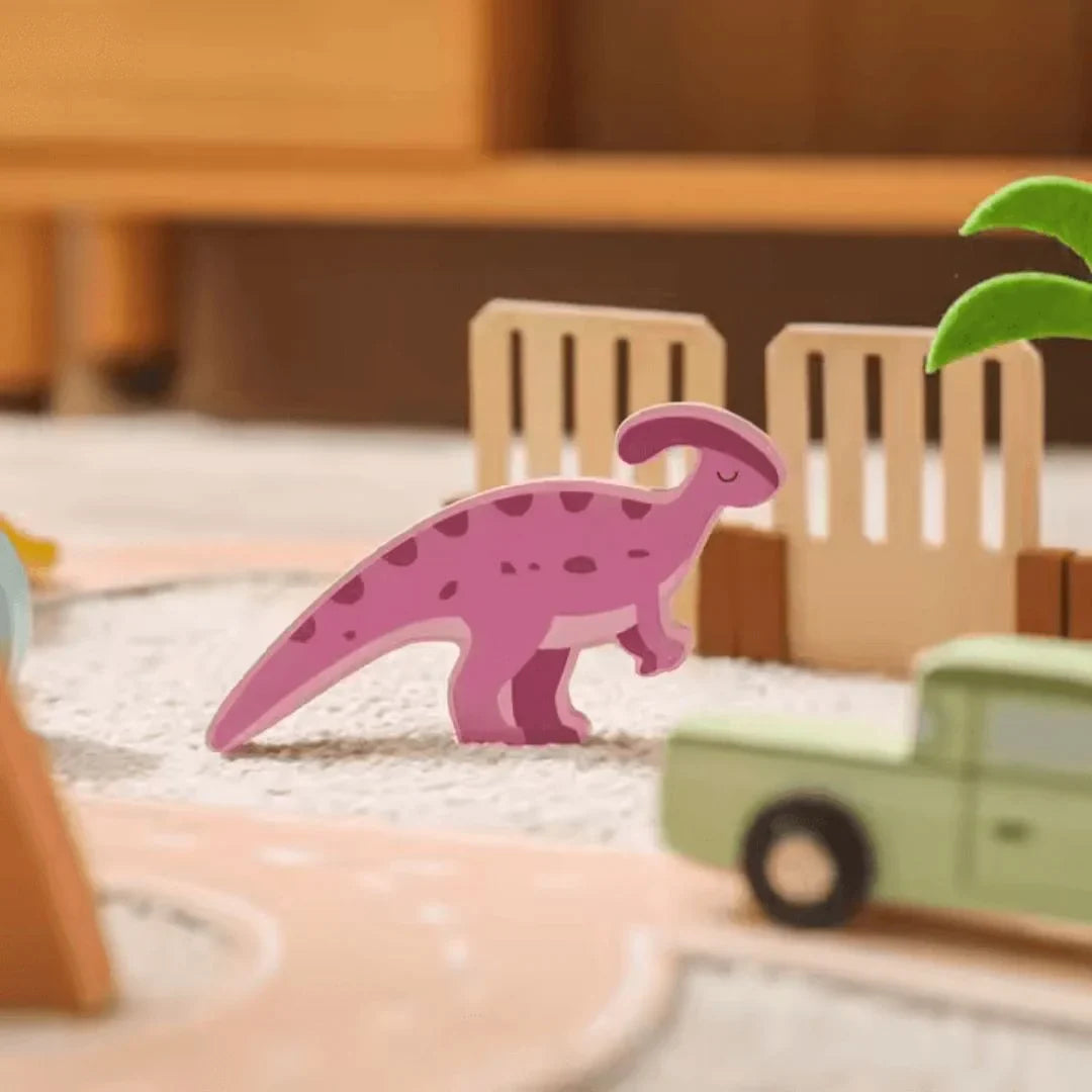 DinoQuest – Holz-Dinosaurierpark-Set für Kinder ab 3+ – Fördert Fantasievolles Spielen