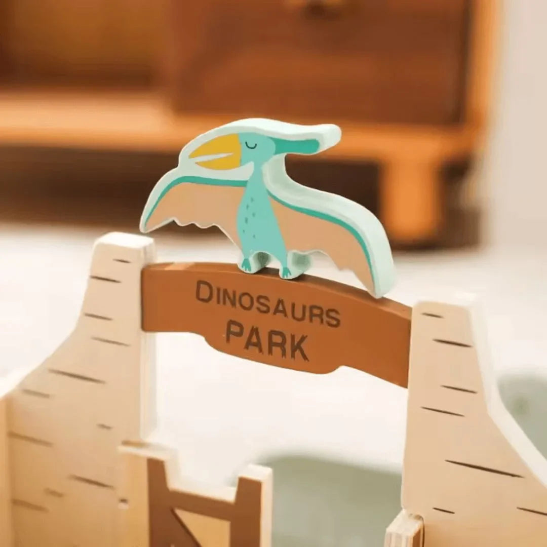 DinoQuest – Holz-Dinosaurierpark-Set für Kinder ab 3+ – Fördert Fantasievolles Spielen