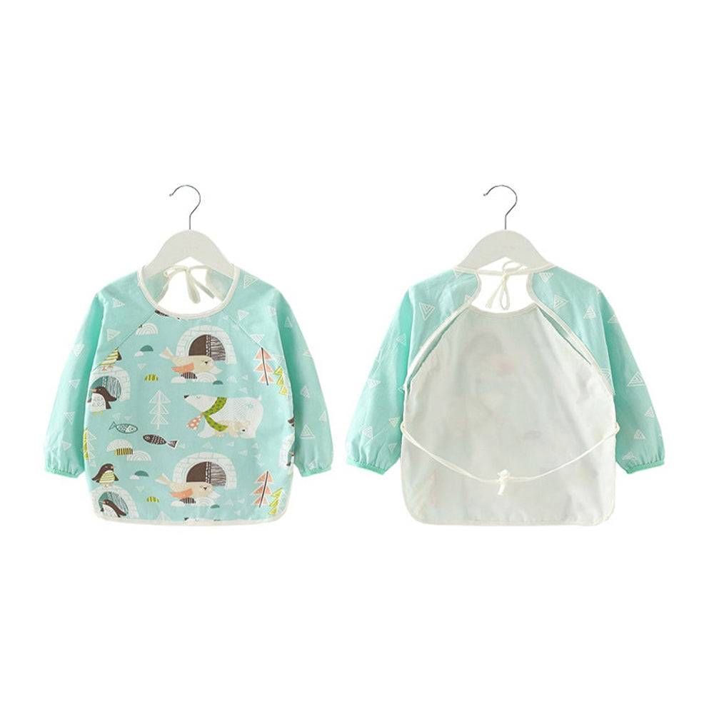Baby schort met lange mouwen, schort, slabbetje, blauw bos