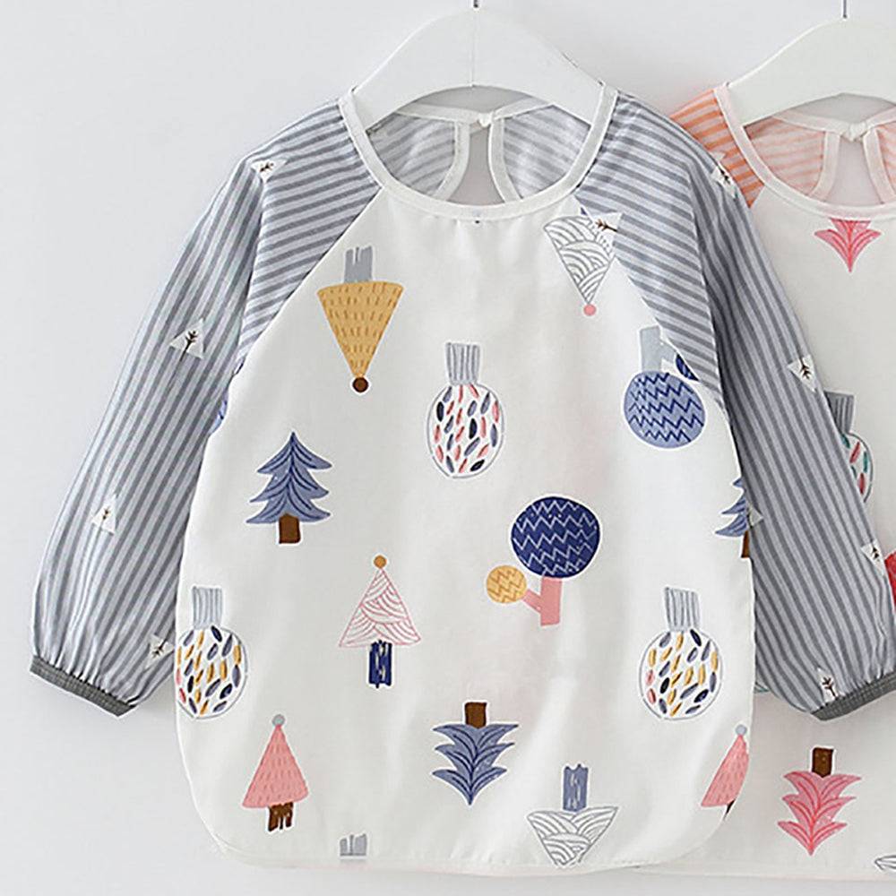 Baby schort met lange mouwen, schort, slabbetje, blauw bos