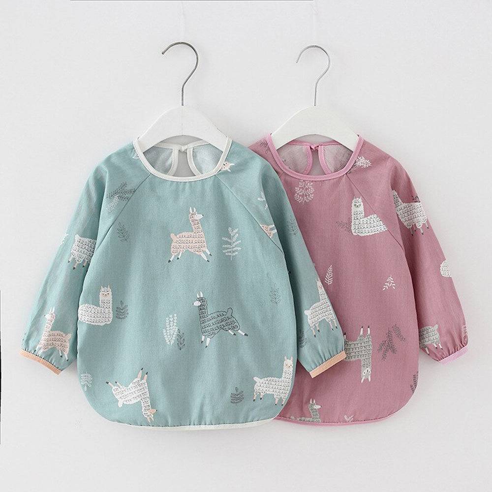 Baby schort met lange mouwen, schort, slabbetje, blauw bos
