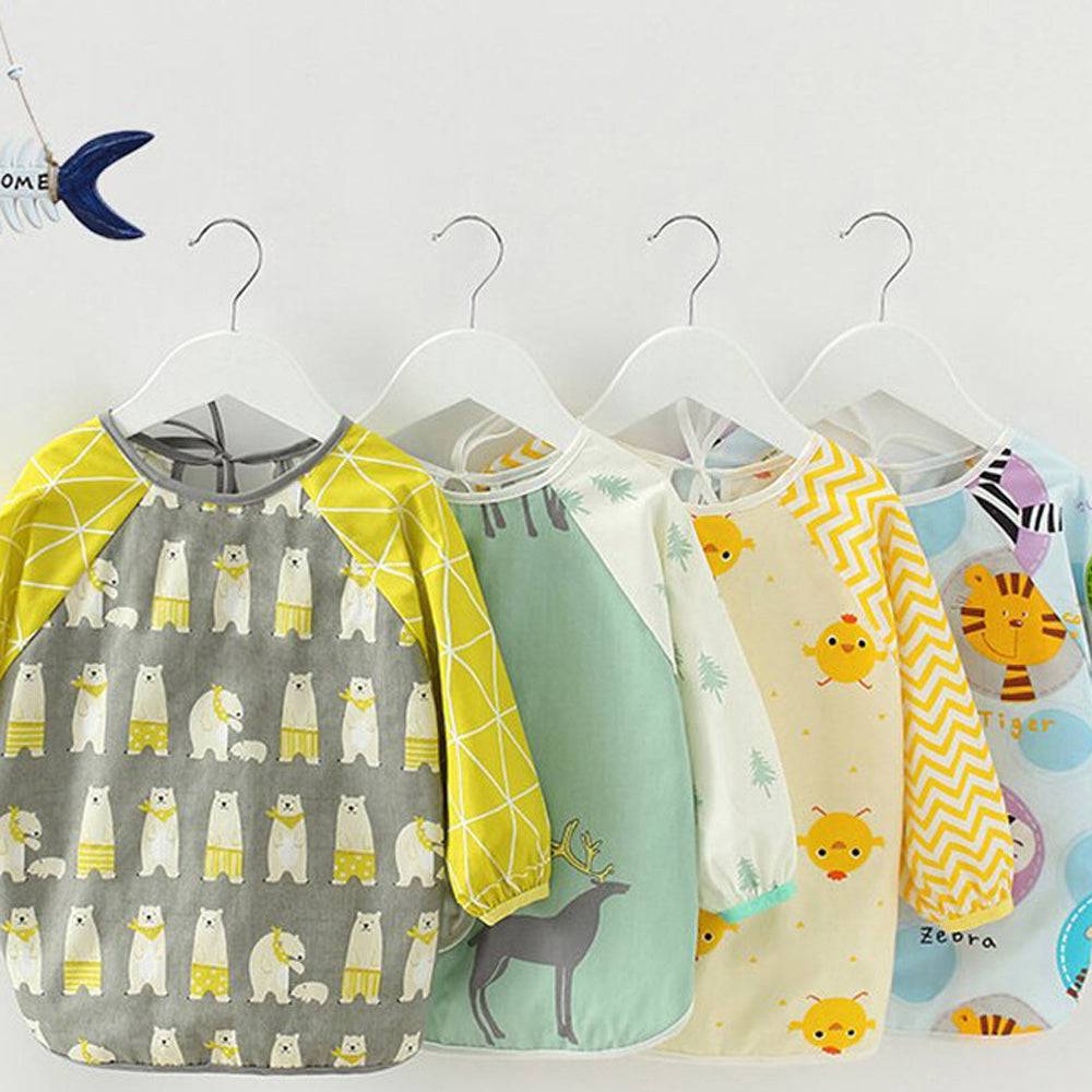 Baby schort met lange mouwen, schort, slabbetje, blauw bos