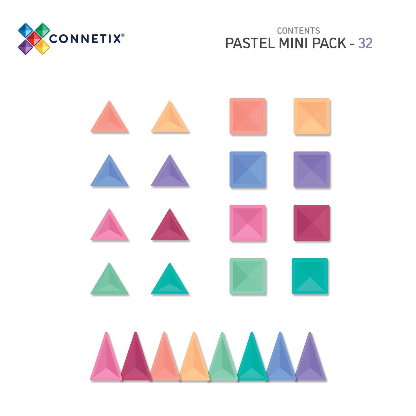 Płytki Connetix – 32 sztuki w pastelowych mini opakowaniach