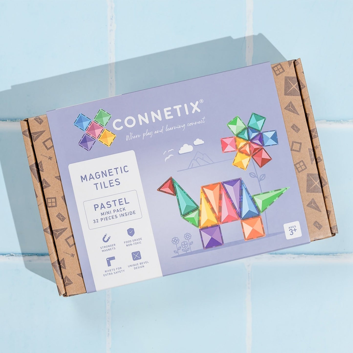 Płytki Connetix – 32 sztuki w pastelowych mini opakowaniach