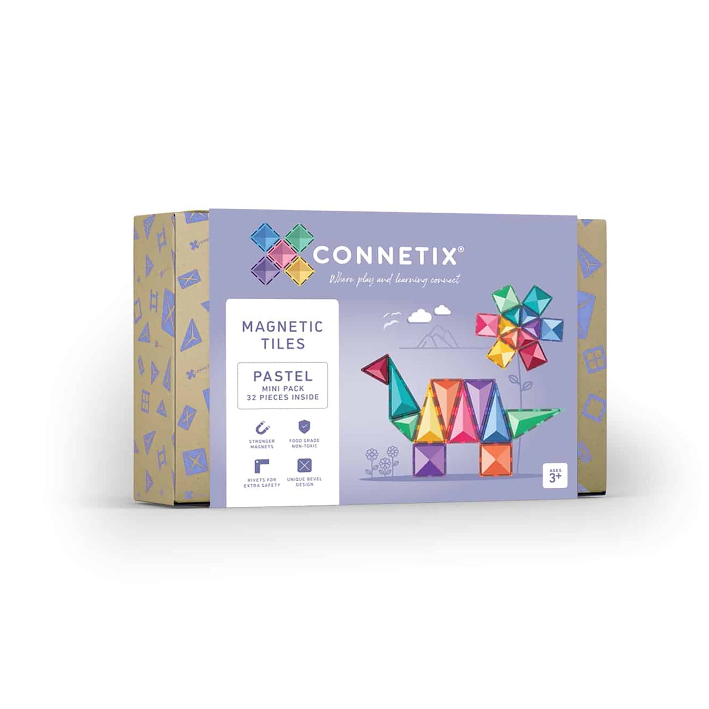 Płytki Connetix – 32 sztuki w pastelowych mini opakowaniach