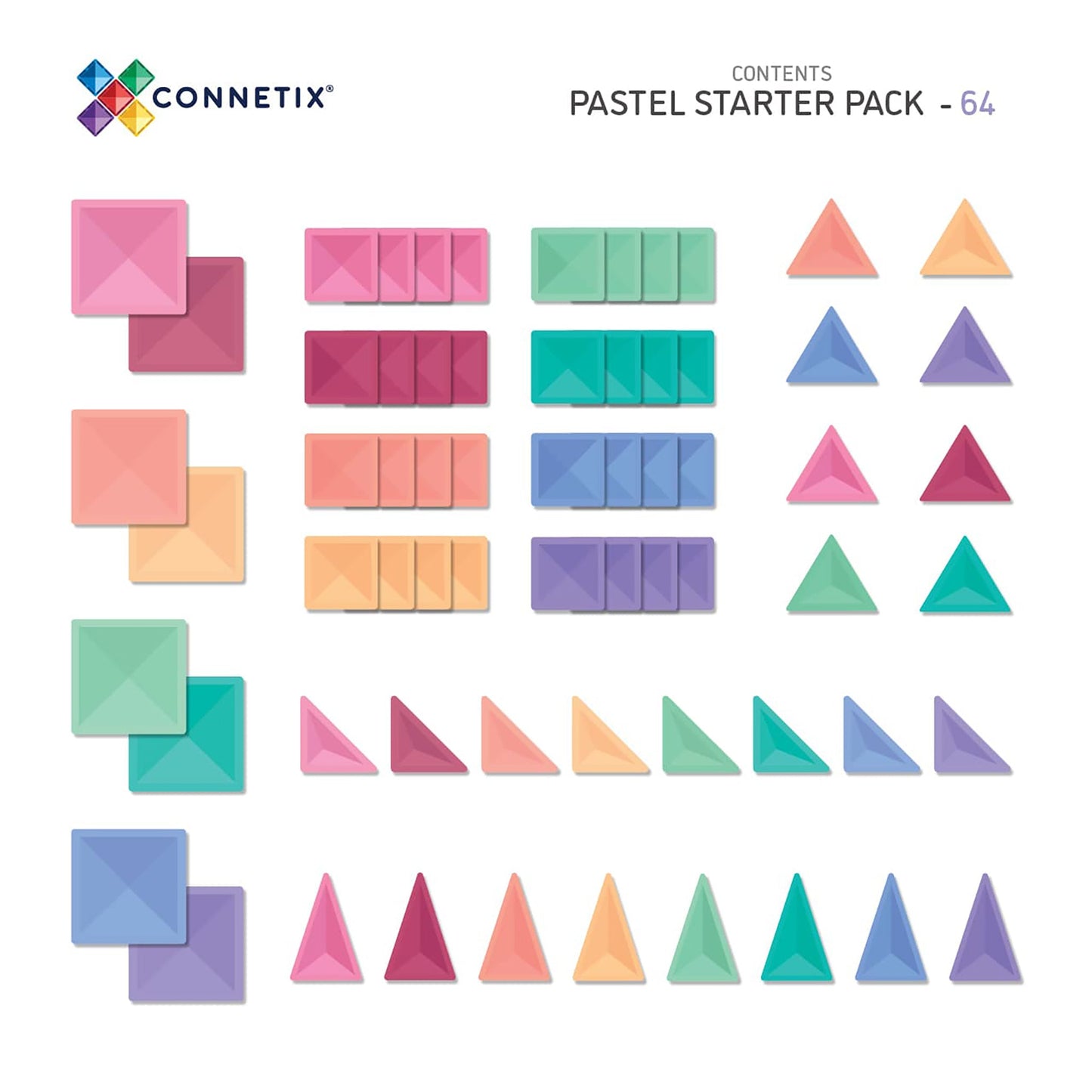 Connetix Tiles – 64-elementowy zestaw startowy w pastelowych kolorach
