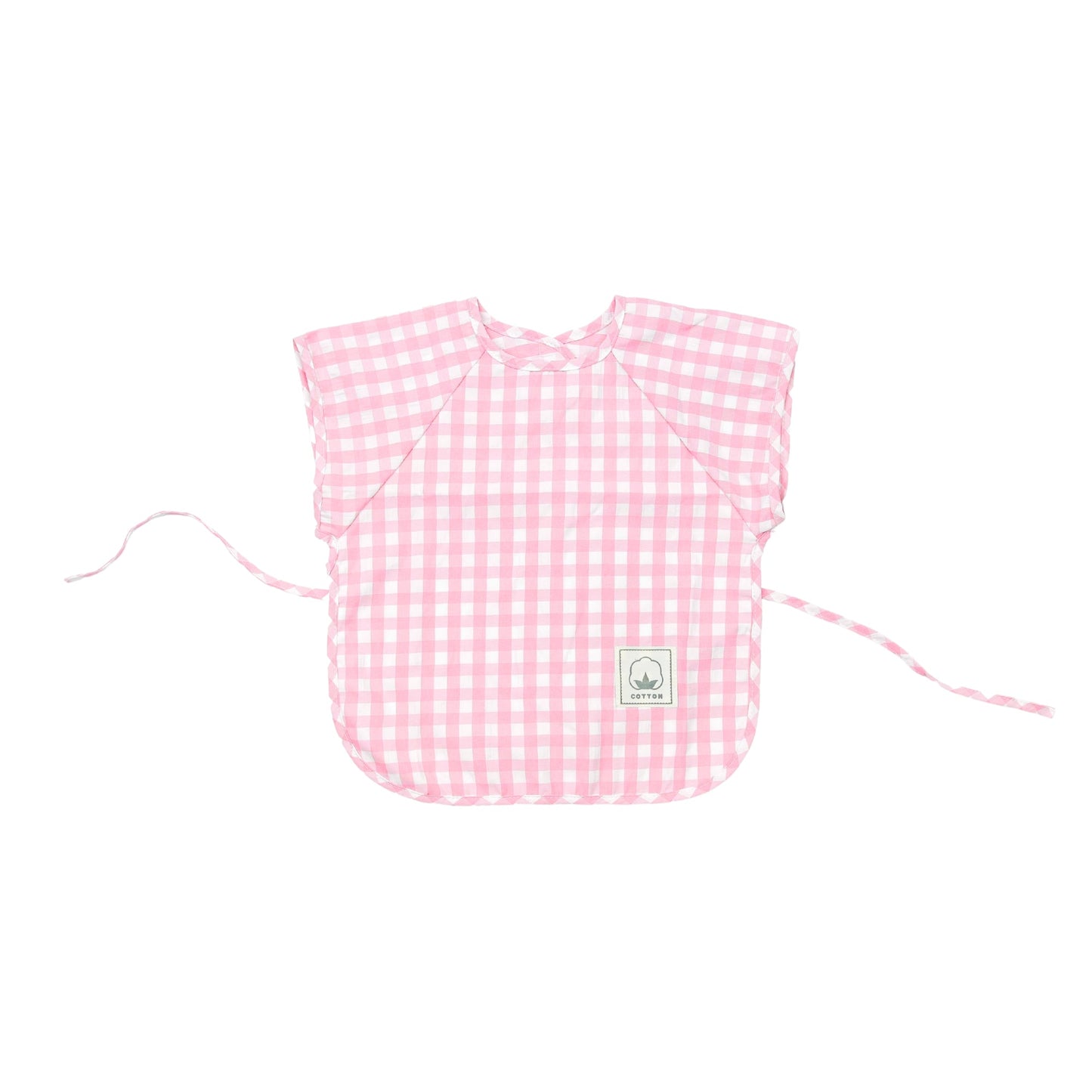 Classic Gingham Style Short-Sleeve Baby Smock in Flamingo