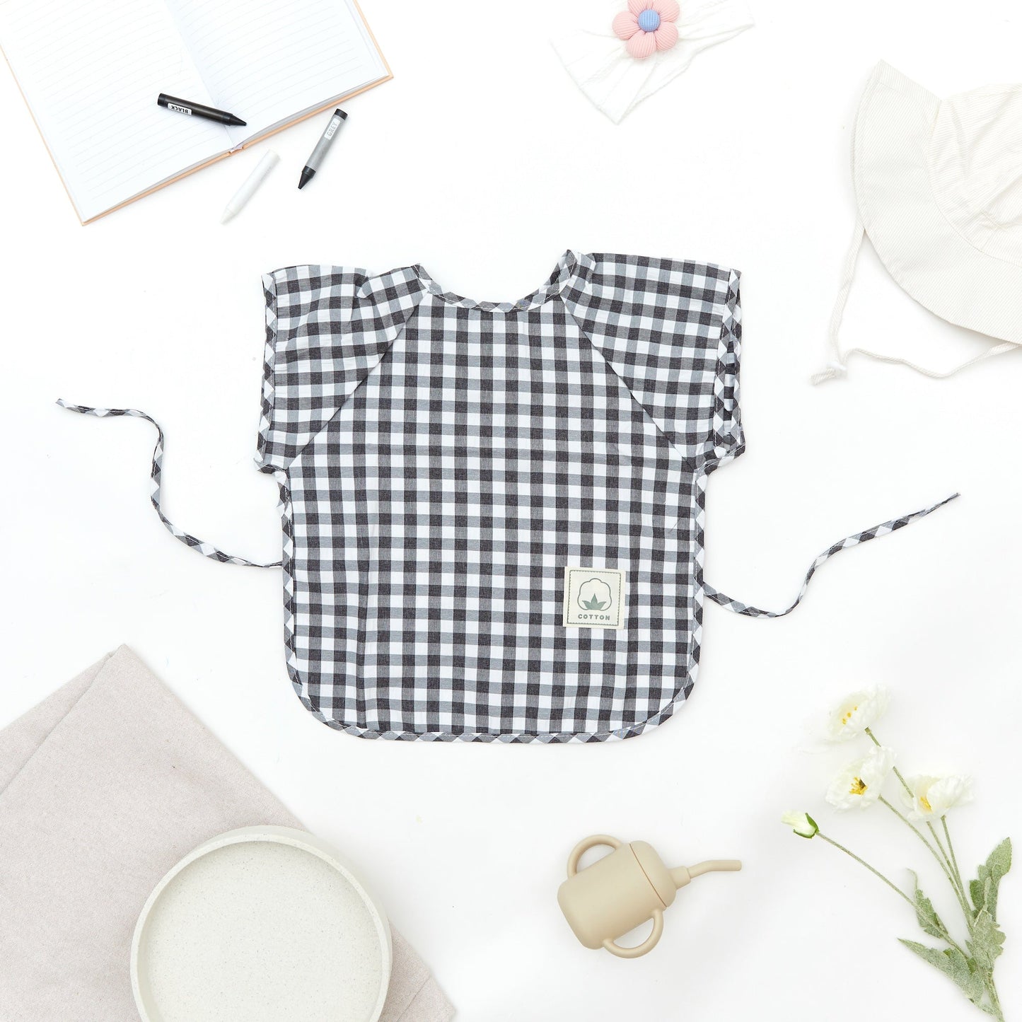 Klassieke baby-overhemd met korte mouwen en ruitjesmotief in marineblauw