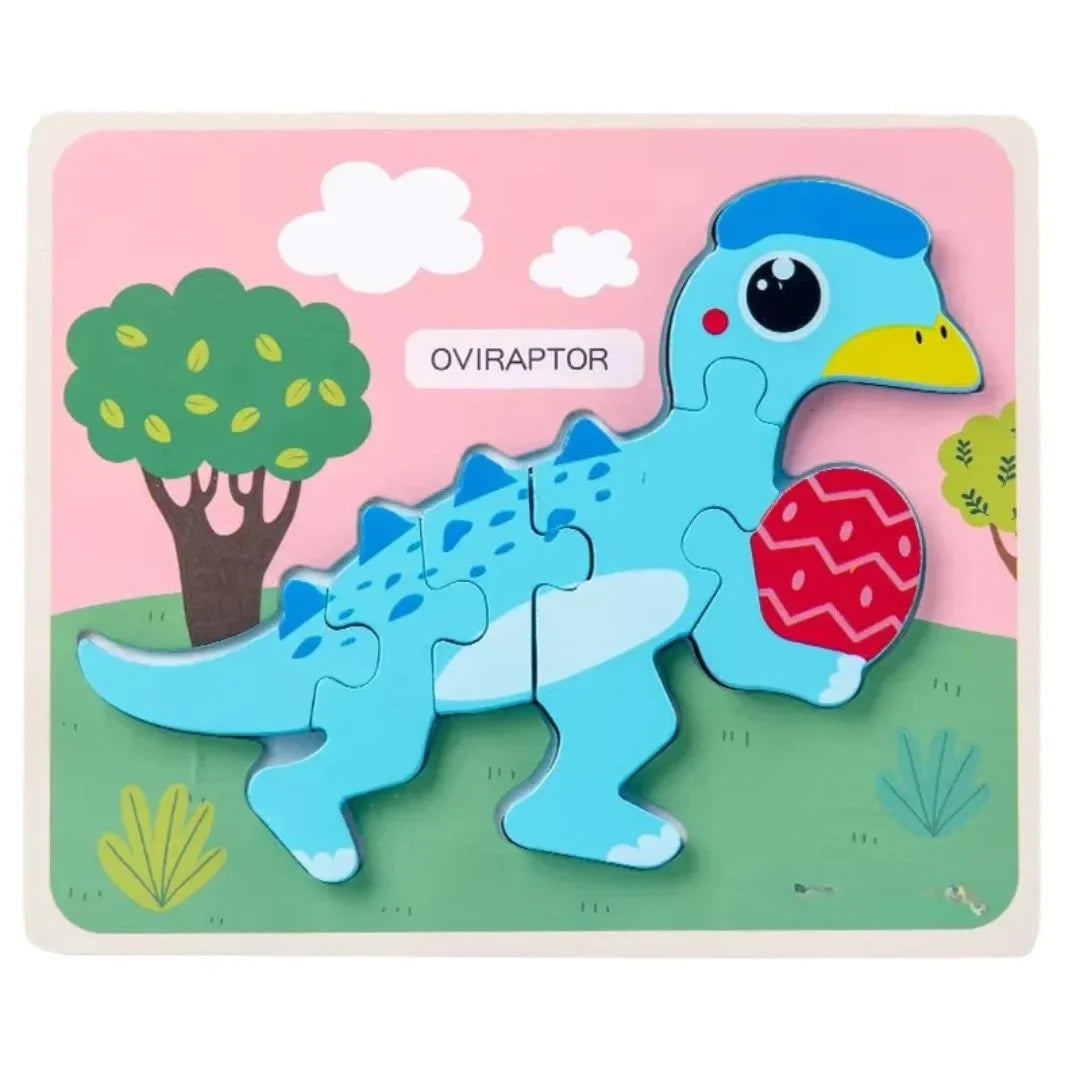 DinoPuzzle – 3D Holz-Dinosaurier Puzzle Set für Kinder ab 3 Jahren – Montessori Lernspielzeug mit 6 Urzeit-Tieren