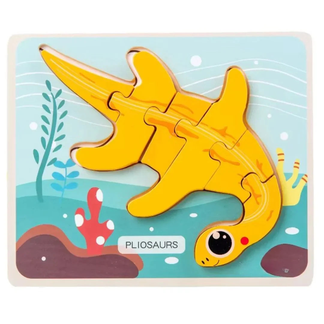 DinoPuzzle – 3D Holz-Dinosaurier Puzzle Set für Kinder ab 3 Jahren – Montessori Lernspielzeug mit 6 Urzeit-Tieren