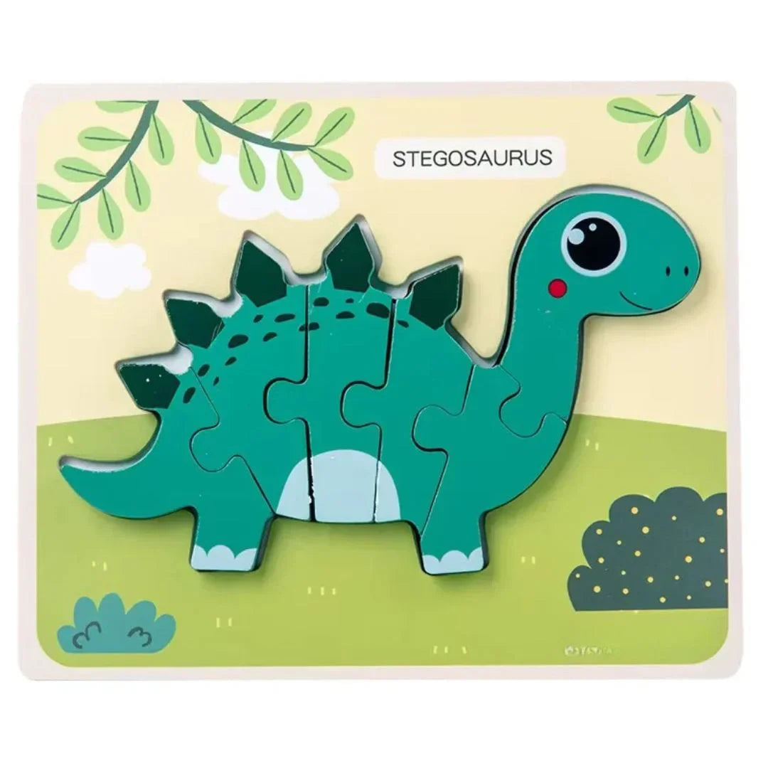 DinoPuzzle – 3D Holz-Dinosaurier Puzzle Set für Kinder ab 3 Jahren – Montessori Lernspielzeug mit 6 Urzeit-Tieren
