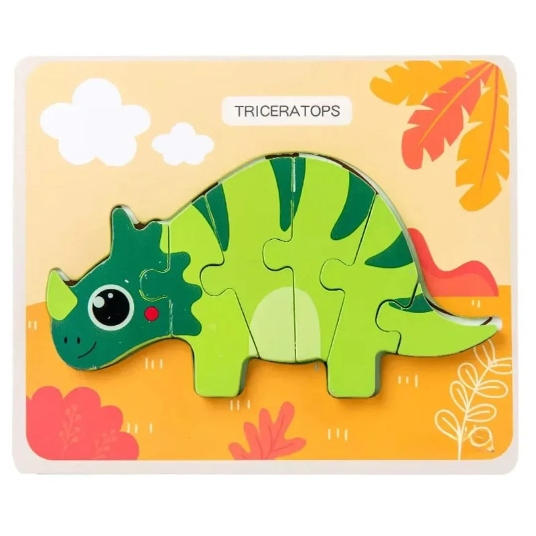 DinoPuzzle – 3D Holz-Dinosaurier Puzzle Set für Kinder ab 3 Jahren – Montessori Lernspielzeug mit 6 Urzeit-Tieren