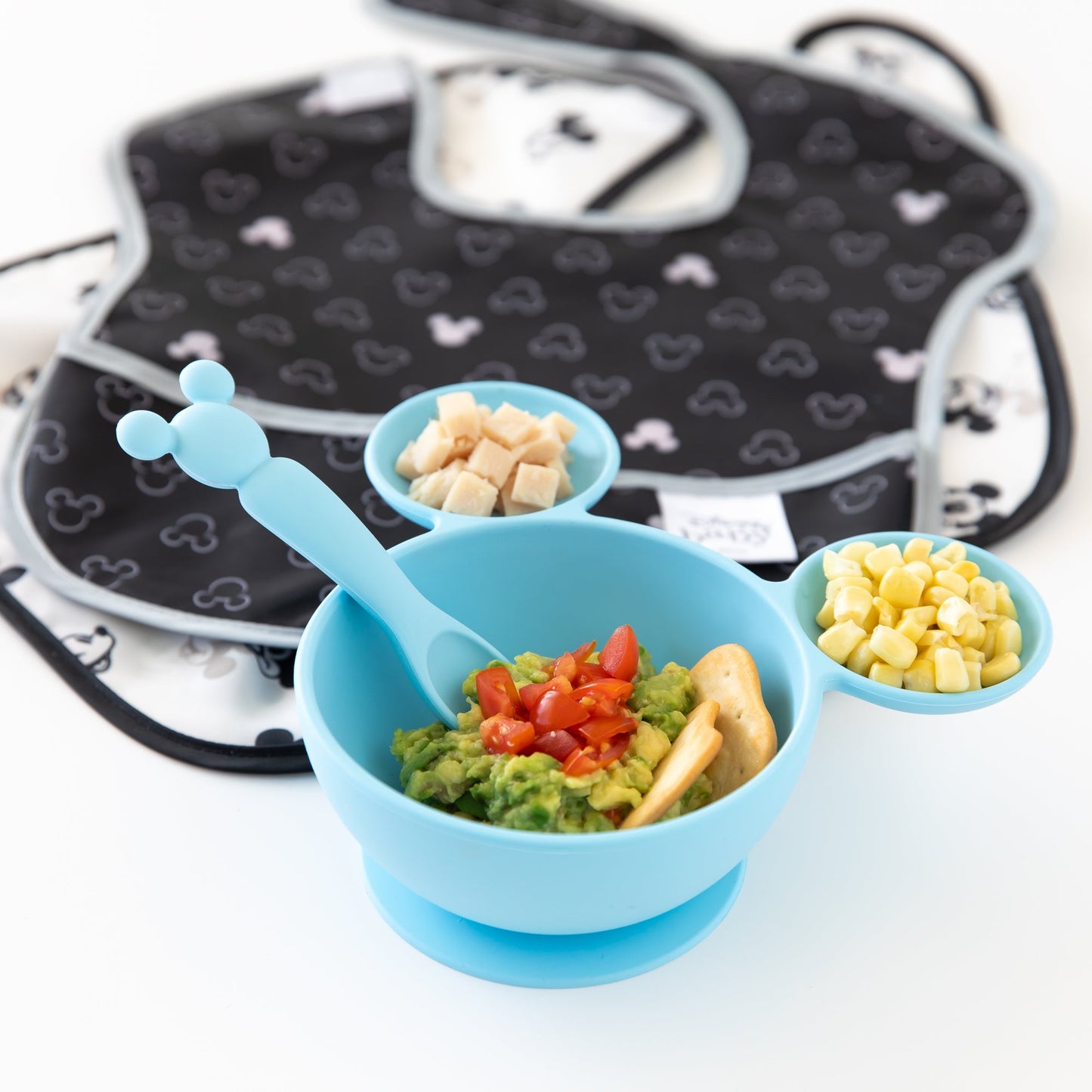 Siliconen eerste voedingsset: Mickey Mouse lichtblauw