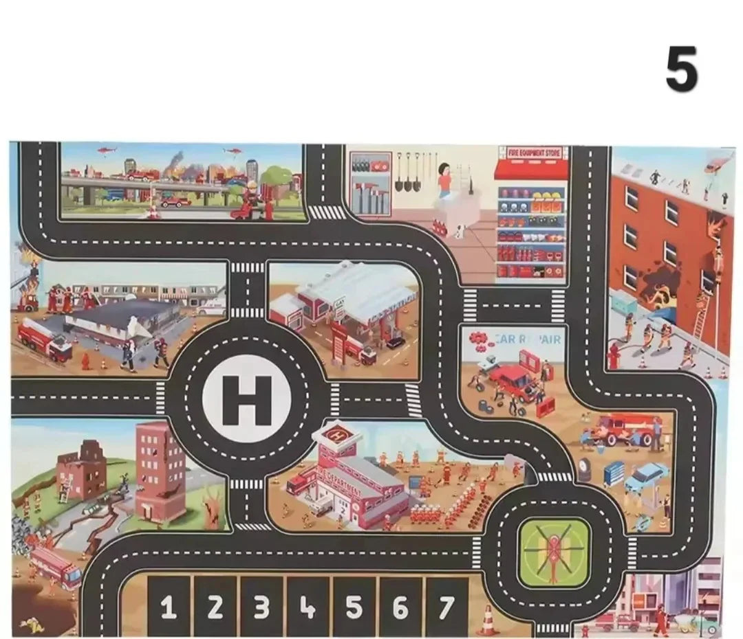 ZoomTown – Faltbare Auto-Abenteuer-Spielmatte-Set mit Spielzeugfahrzeugen – Ab 3 Jahren