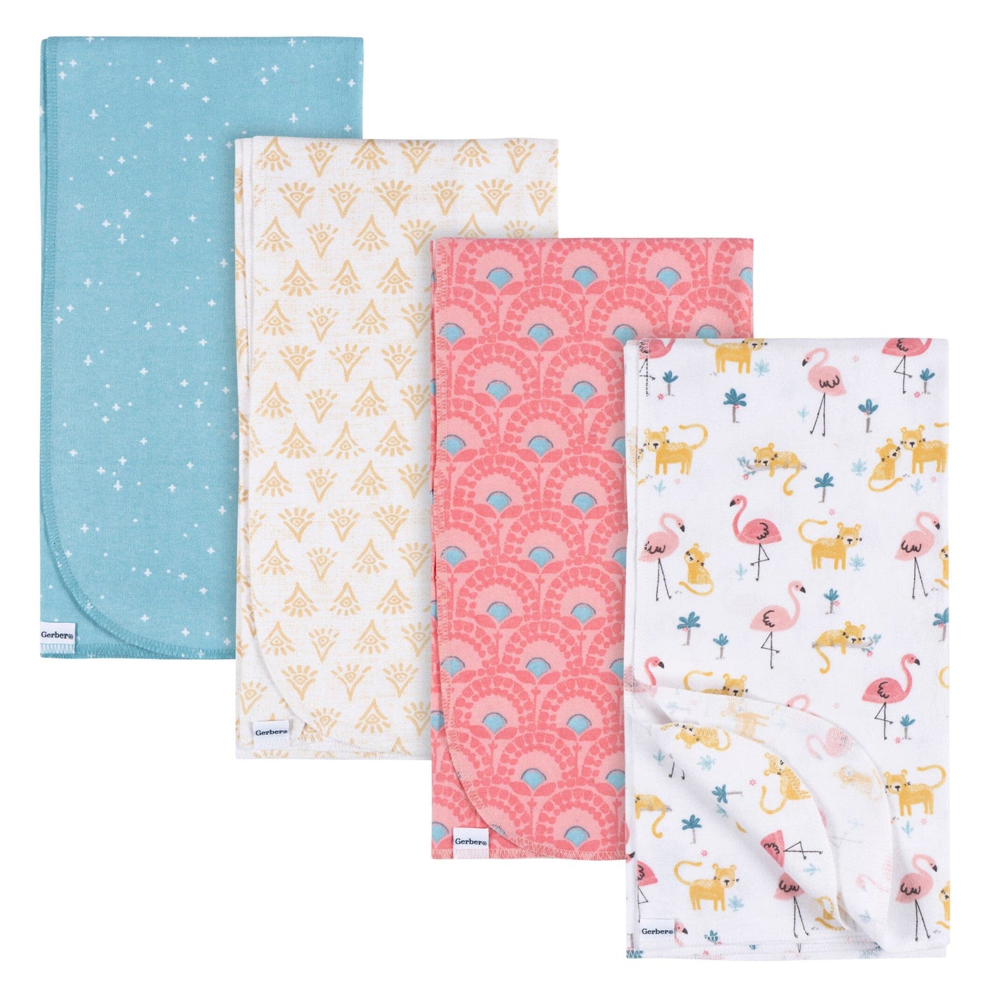 4-pack babymeisjes dierengeo flanellen dekens