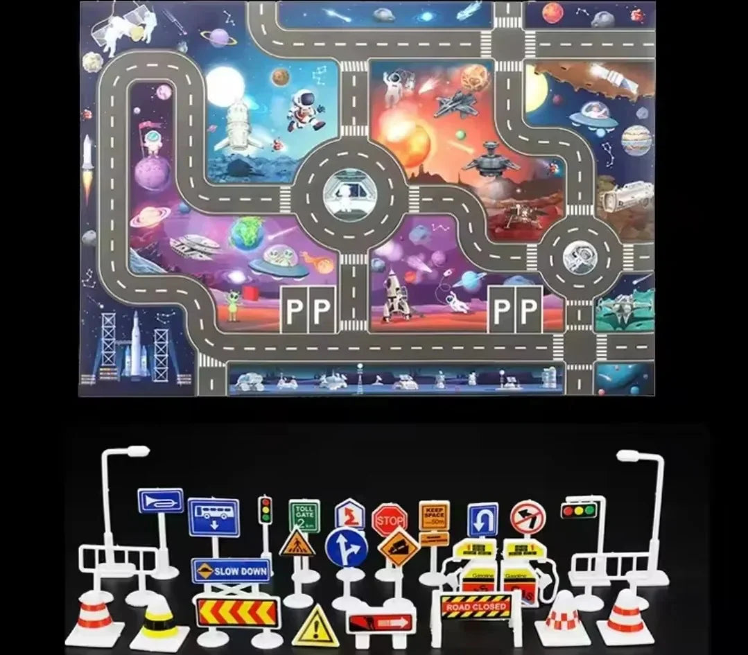 ZoomTown – Faltbare Auto-Abenteuer-Spielmatte-Set mit Spielzeugfahrzeugen – Ab 3 Jahren