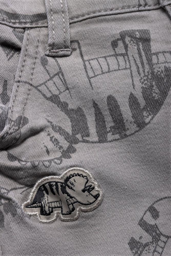 Styled Denim Dinosaur Printed Shorts Grey
