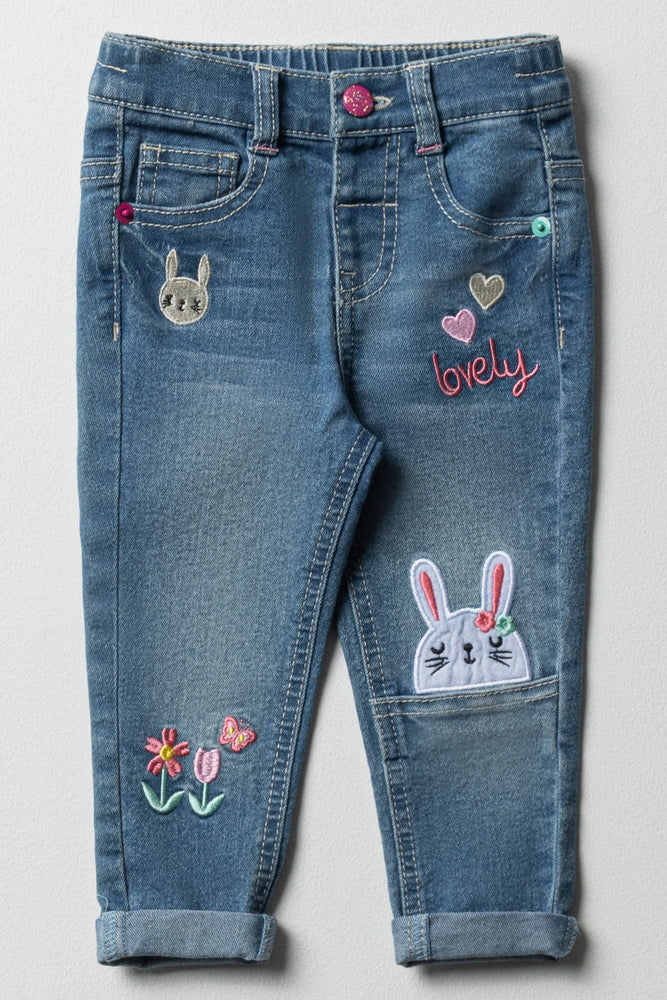 Denim jeans met applicatie, middenblauw