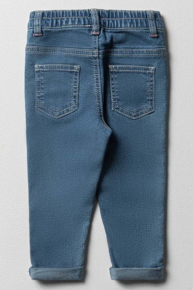 Denim jeans met applicatie, middenblauw