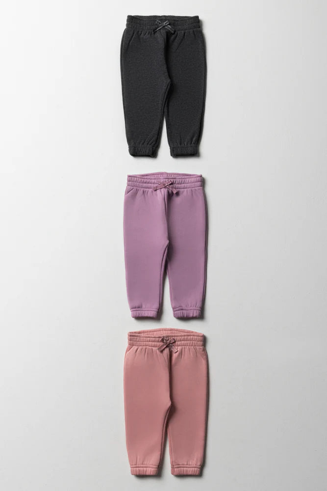 3-pack trainingsbroeken in roze, lila en donkergrijs