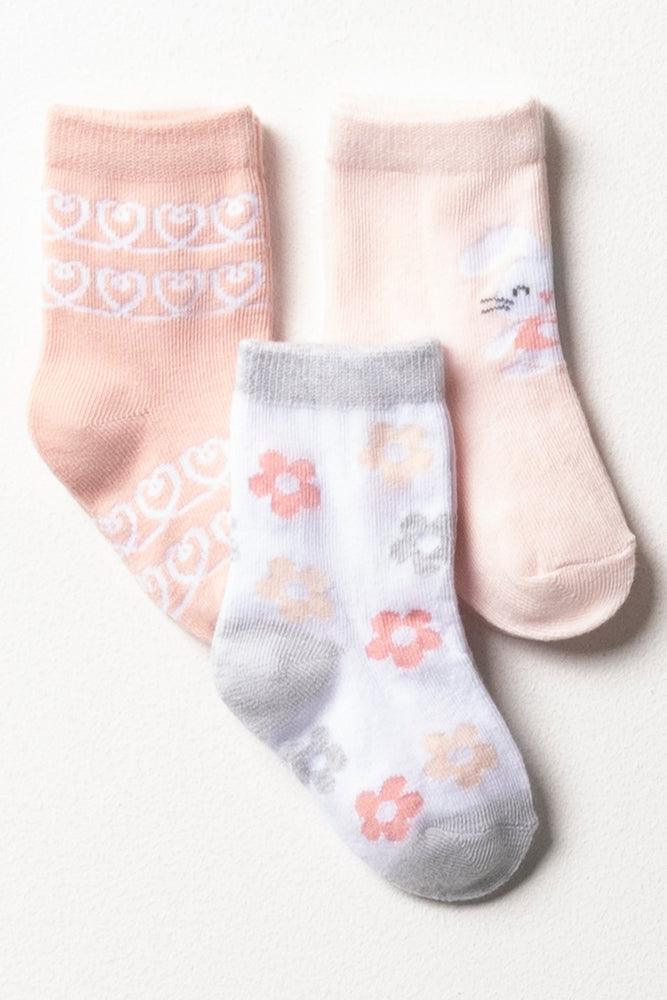 3-pack bloemenkonijnsokken roze