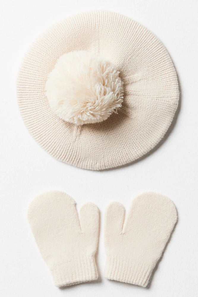 Zestaw beret i rękawiczki naturalny