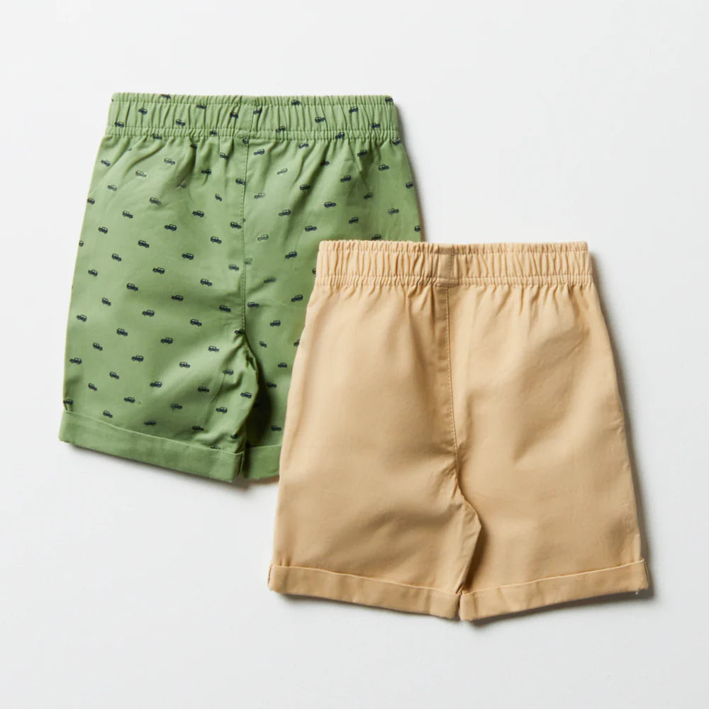 2-pack Cars Shorts Groen & Naturel