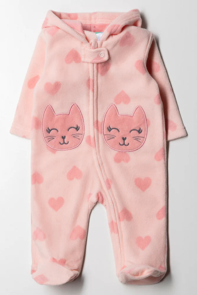 Heart Microfleece Babygrow Girl Pink