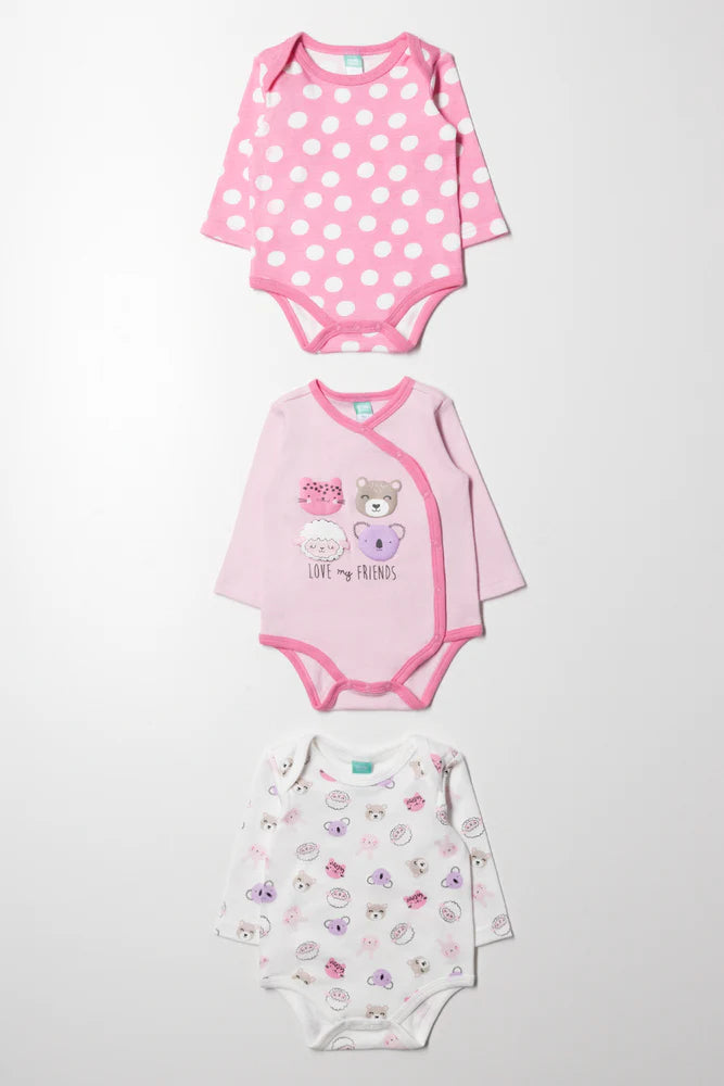 3 Pack Long Sleeve Bodyvest Pink