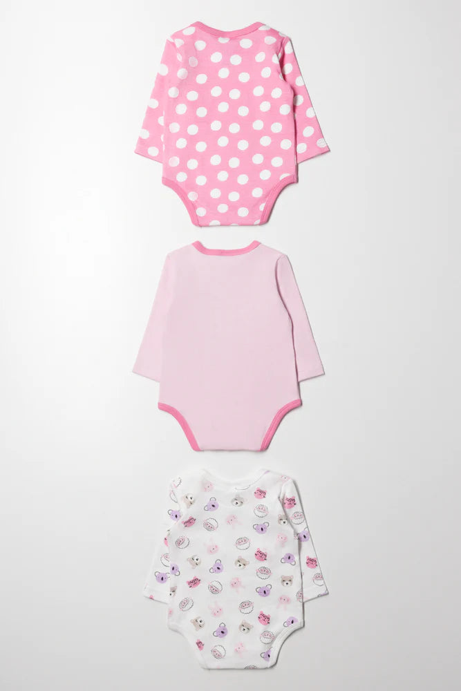 3 Pack Long Sleeve Bodyvest Pink