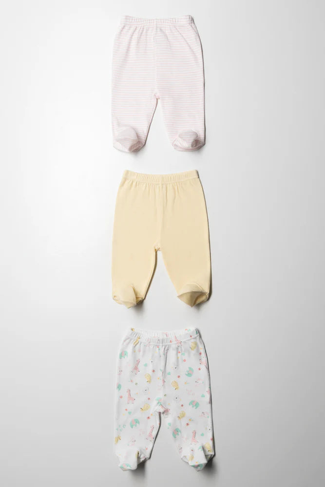 3-pack leggings roze en geel