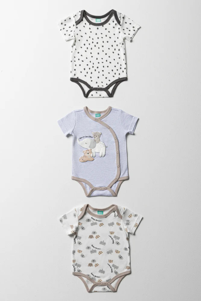 3-pack bodyvesten met korte mouwen, natuurlijk