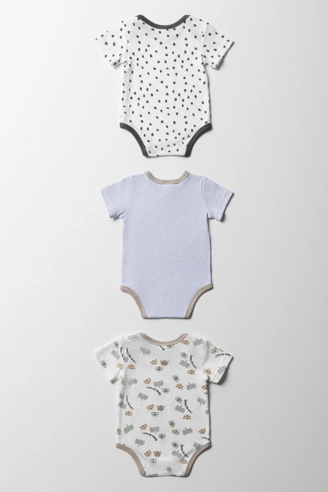 3-pack bodyvesten met korte mouwen, natuurlijk
