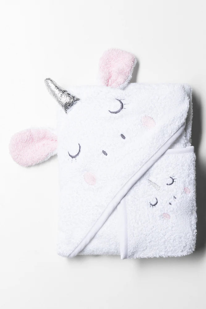 2-delige eenhoornhanddoek wit