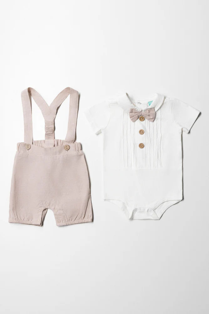 Woven Occassion Dungaree Boy Natural