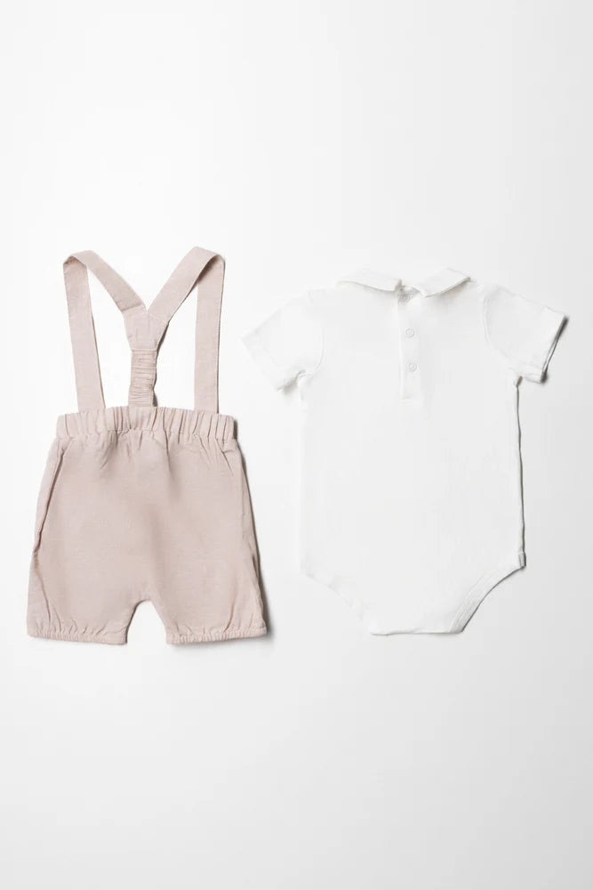 Woven Occassion Dungaree Boy Natural