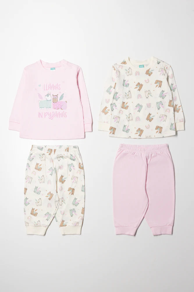 2-pack pyjama met lange mouwen, roze en wit