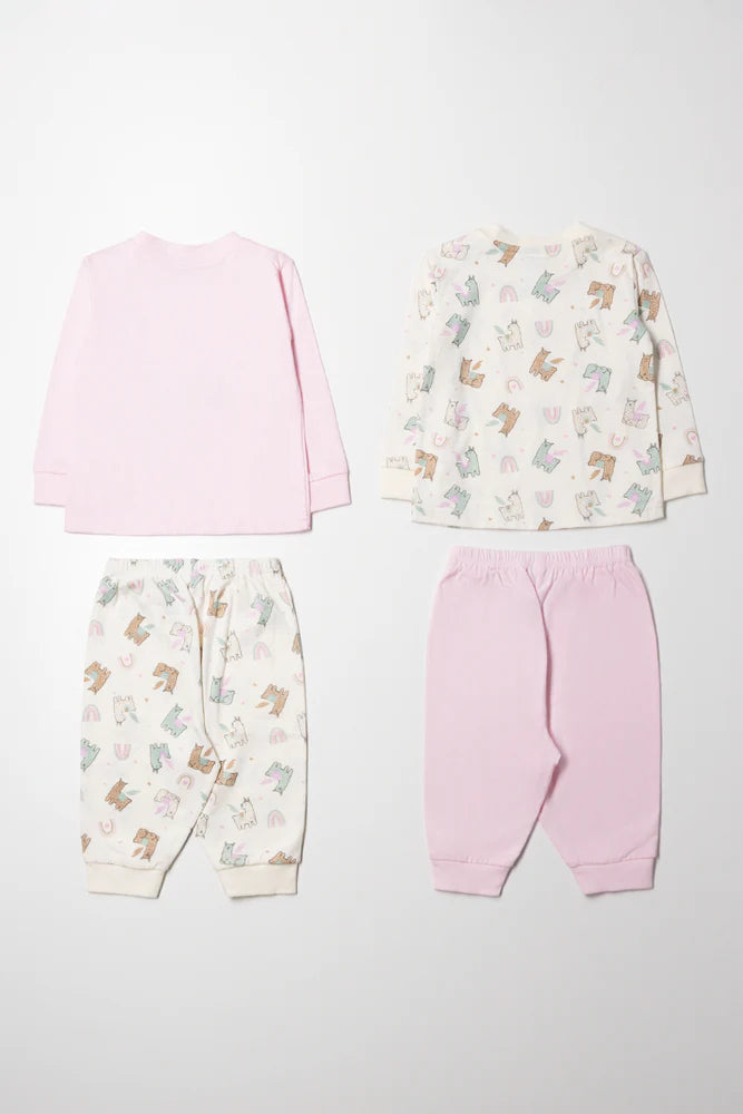 2-pack pyjama met lange mouwen, roze en wit