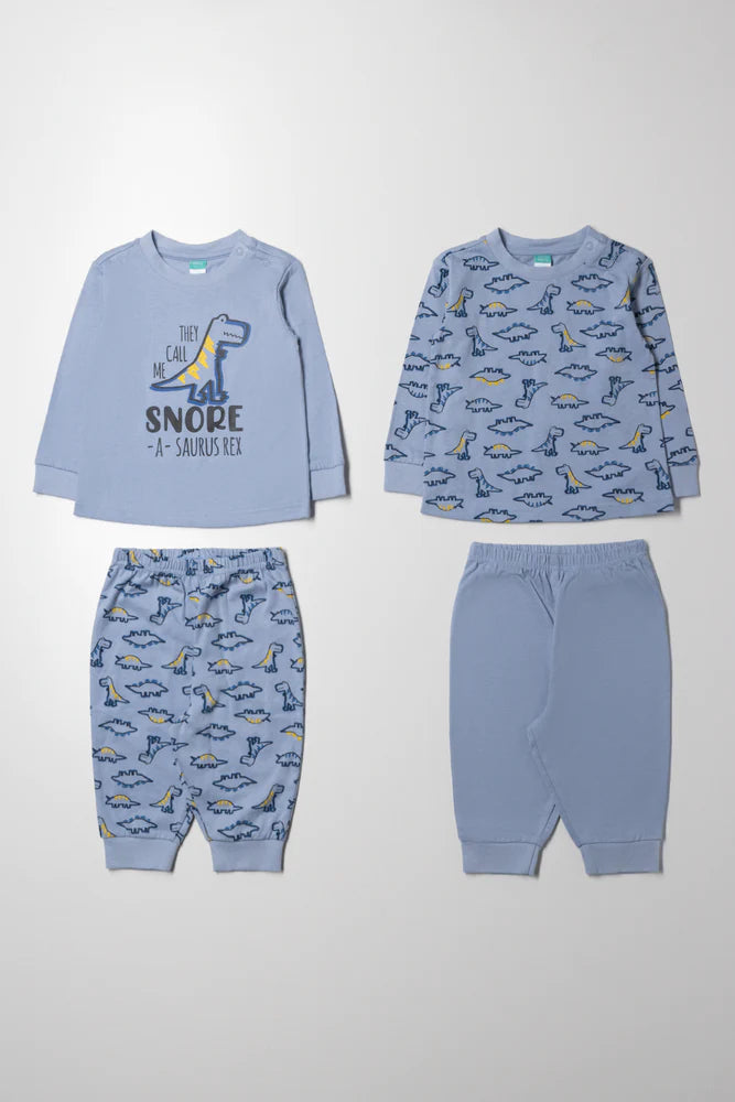 2-pack Dino pyjamaset blauw