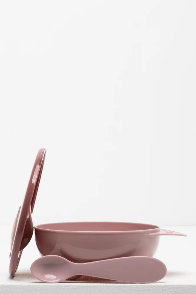 Kom met lepel stoffig roze